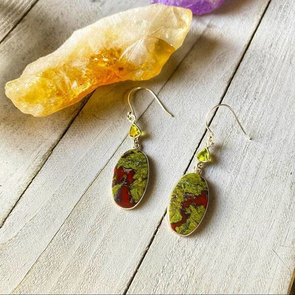 Dragon Blood & Peridot Sterling silver Earrings - Picture 1 of 7